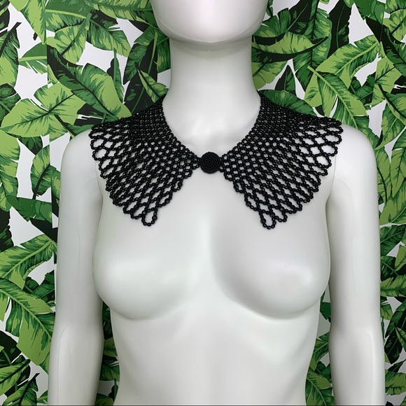 Retro Black Beaded Peter Pan Collar Necklace - Picture 4 of 6